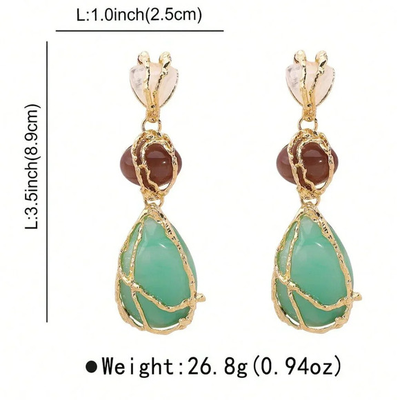 Women's Boho Statement Resin Stone Long Dangle Earrings - Picture 4 of 4